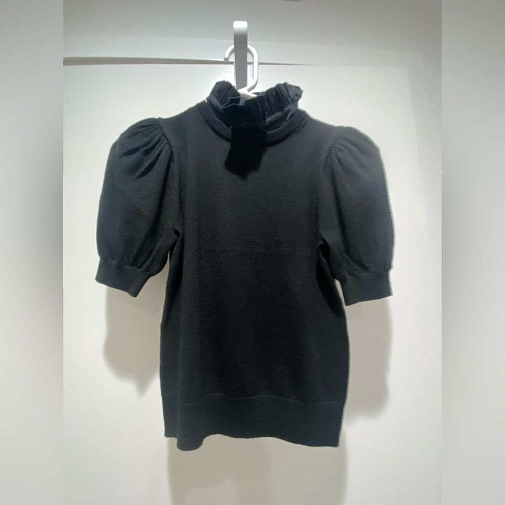 Alice + Olivia Black Puff Sleeve Sweater-Small Petite